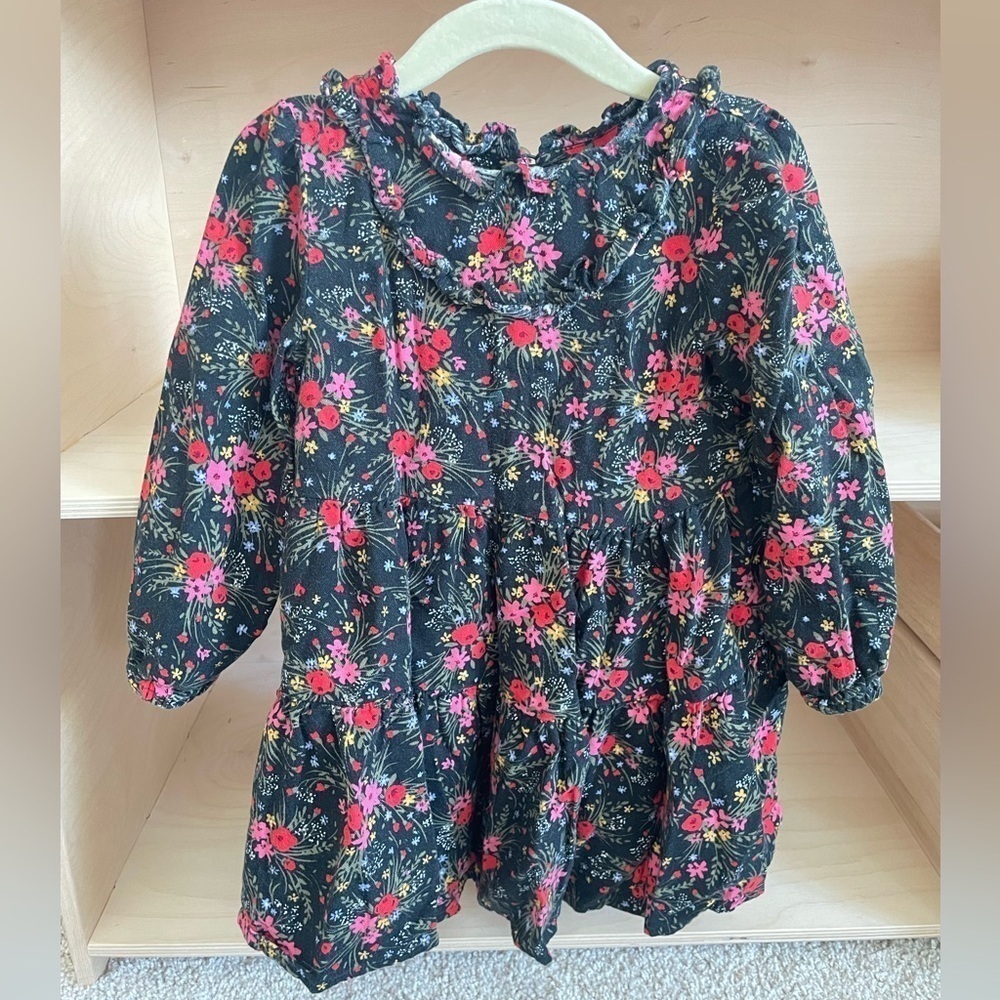 Cat & Jack cotton dress long sleeve Size 2T Christmas outfit black floral